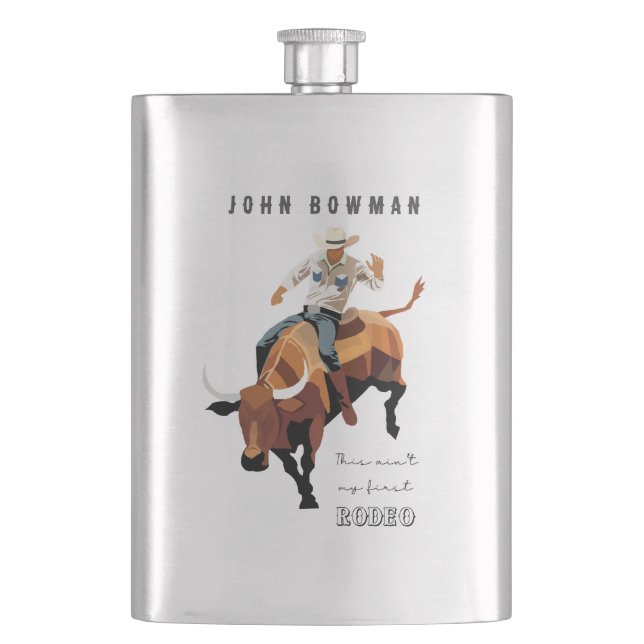 Das ist nicht mein erstes RODEO: Bull-Reiter Flachmann (Vorderseite)