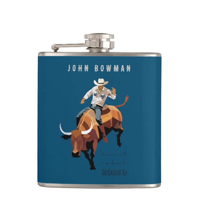 Das ist nicht mein erstes RODEO: Bull-Reiter Flachmann (Vorderseite)