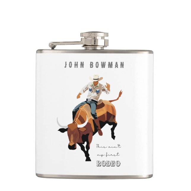 Das ist nicht mein erstes RODEO: Bull-Reiter Flachmann (Vorderseite)