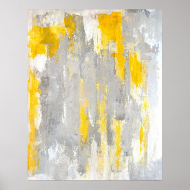 "Das ist Random" Abstrakte graue und gelbe Kunst Poster (Vorne)