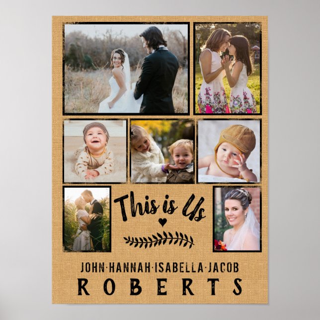 Das ist US Burlap Farmhouse 7 Family Foto Collage Poster (Vorne)