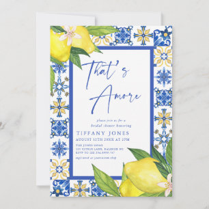 Das italienische Brautparty Blue Tiles Lemon Einladung