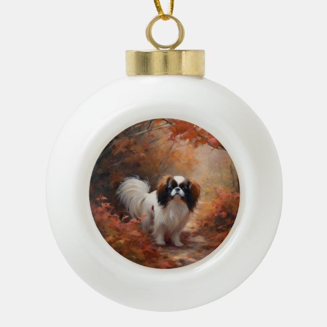 Das japanische Kinn im Herbst Inspiriere Keramik Kugel-Ornament (Vorderseite)
