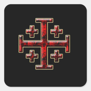 Das Jerusalem-Kreuz - Schwarz-Rückseite Quadratischer Aufkleber