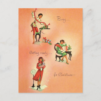 Das junge Mädchen bereitet sich auf Weihnachten vo Postkarte