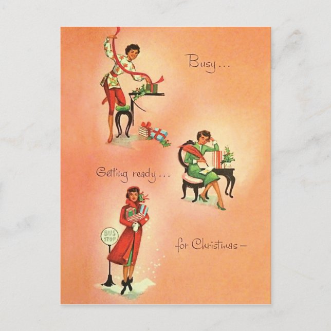 Das junge Mädchen bereitet sich auf Weihnachten vo Postkarte (Vorderseite)