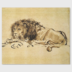 DAS KAP LION LYING DOWN, von Rembrandt Sepia, Blac Geschenkpapier