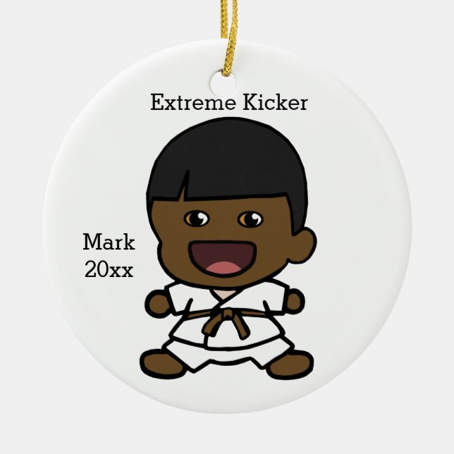 Das Karate-Weihnachtsverzierung des schwarzen Keramikornament (Vorne)