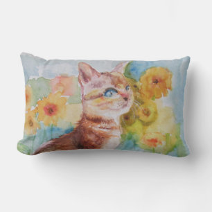 Das Katzen-Kissen mit gelben Blumenfeld Lendenkissen
