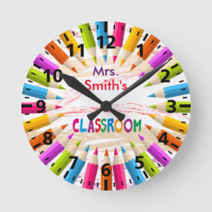 Das Klassenzimmer des bunten Bleistift-Lehrers Runde Wanduhr