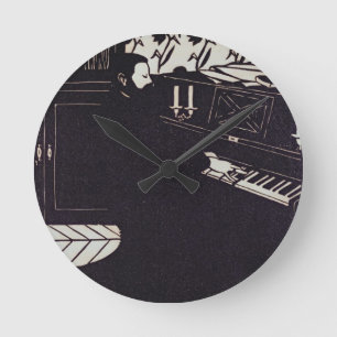 Das Klavier, 1914 (Holzschnitt) Runde Wanduhr
