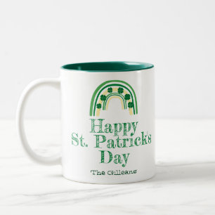 Das Kleeblatt Hufeisen ist der Tag des Patrick Zweifarbige Tasse
