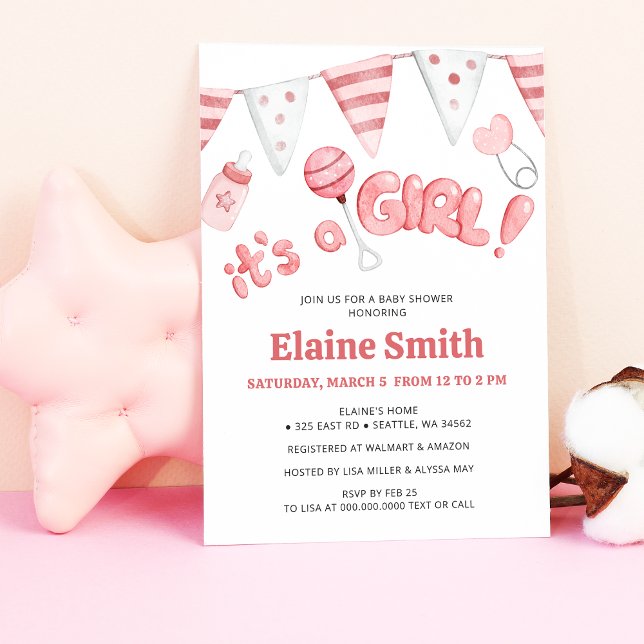 Das kleine Budget ist eine Girl Baby Dusche (Cute Little Things Its a Girl Baby Shower Invitation)