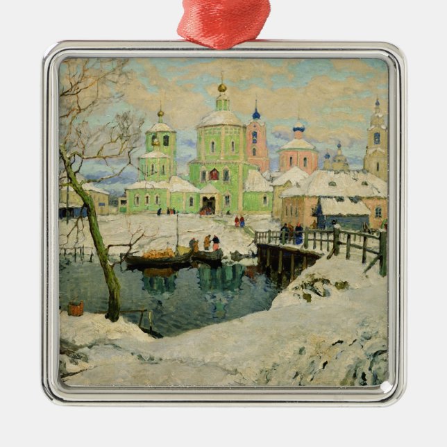 Das kleine Dorf Torzhok, 1917 Silbernes Ornament (Vorne)