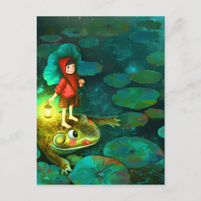 Das kleine Mädchen im Teich mit Frosch.jpg Postkarte (Vorderseite)