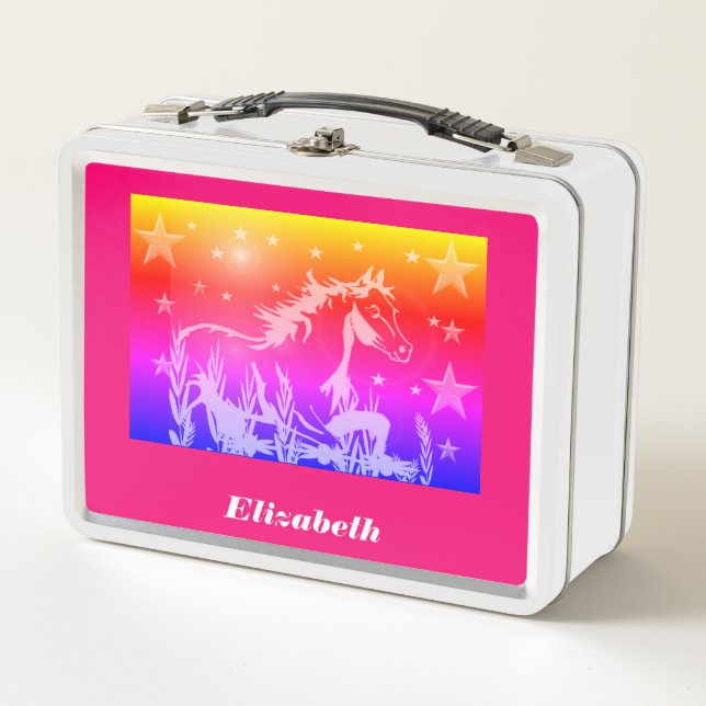 Das kleine Pony, die Regenbogenfarben personalisie Metall Brotdose (Vorderseite)