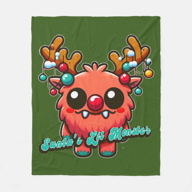 Das kleine rote Monster des Weihnachtsmanns Fleecedecke (Vorderseite)