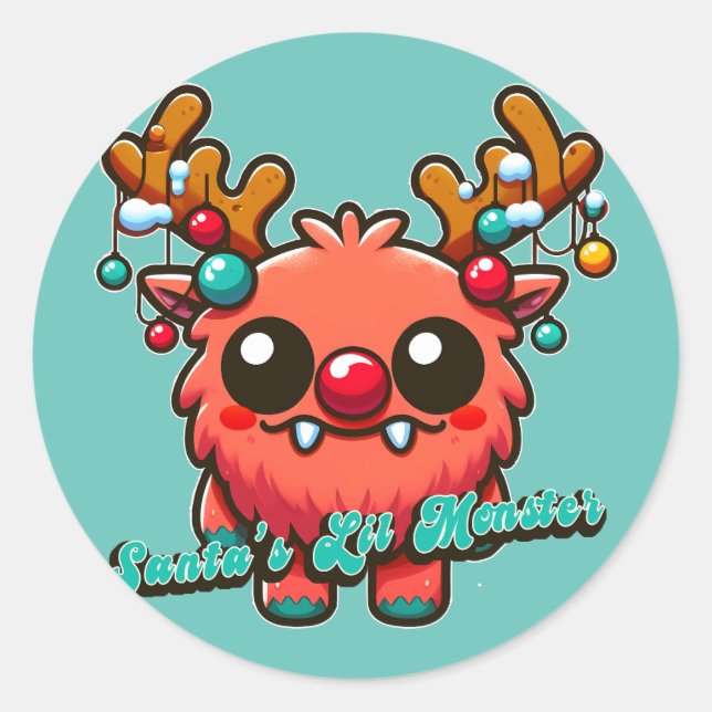 Das kleine rote Monster des Weihnachtsmanns Runder Aufkleber (Vorderseite)