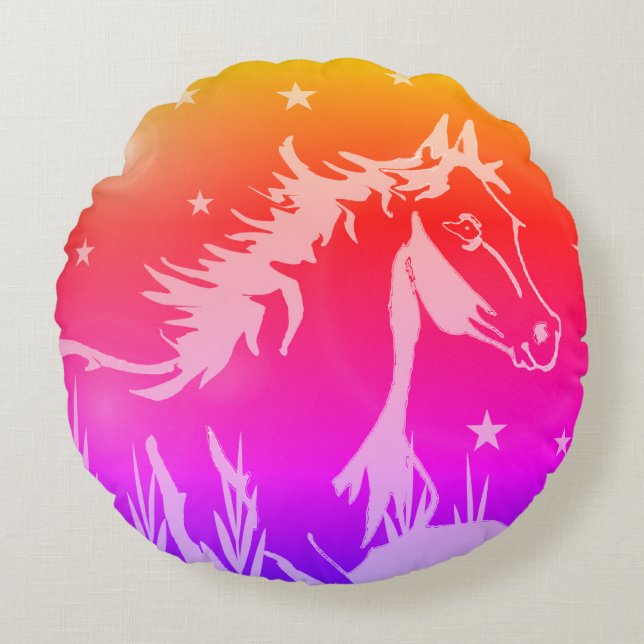 Das kleine süße Pony, die Regenbogenfarben Rundes Kissen (Vorderseite)