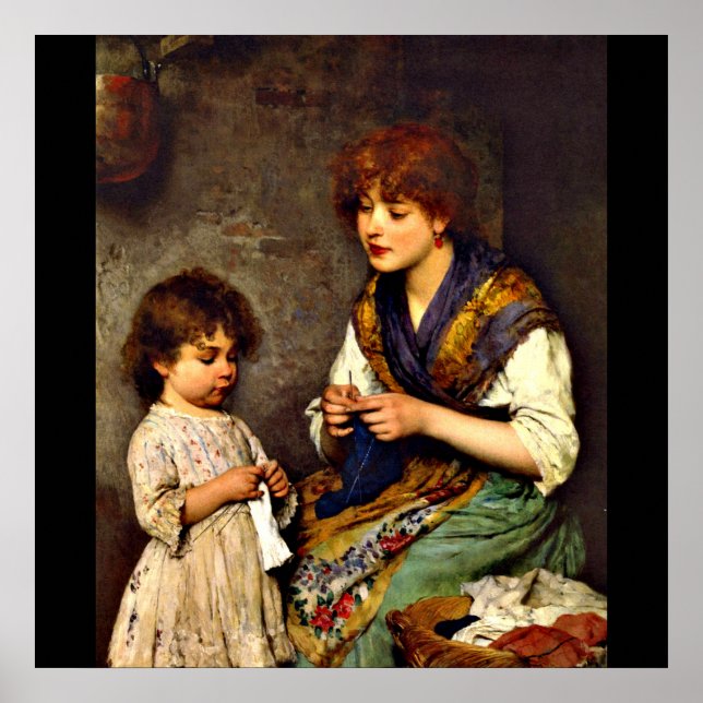 Das Knitting Lesson, die schöne Kunstmalerei Poster (Vorne)
