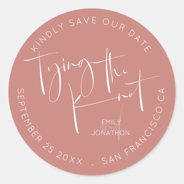 Das Knot Script Coral White Save the Date binden Runder Aufkleber (Vorderseite)
