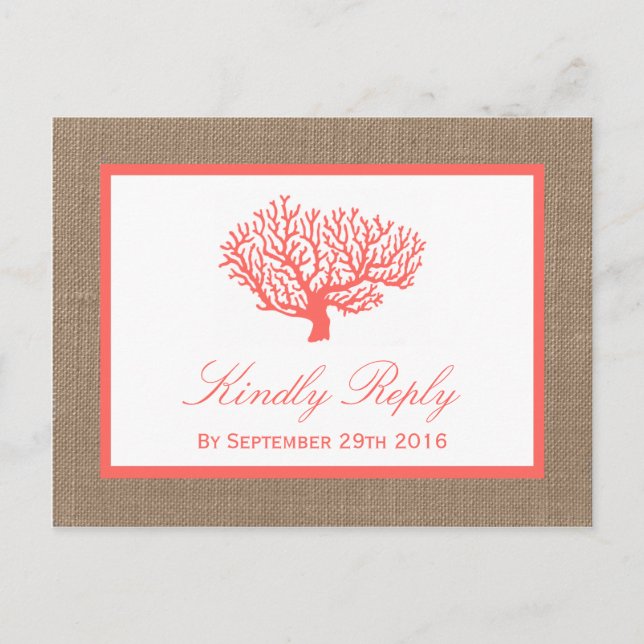 Das Korallenriff auf der Burlap Boho Beach Wedding Einladungspostkarte (Vorderseite)