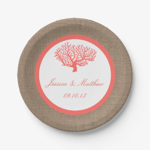 Das Korallenriff auf der Burlap Boho Beach Wedding Pappteller