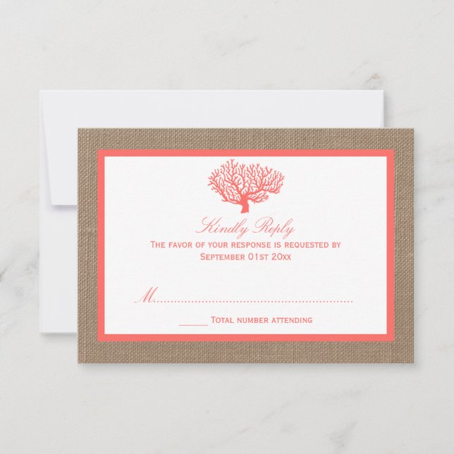 Das Korallenriff auf der Burlap Boho Beach Wedding RSVP Karte (Vorderseite)