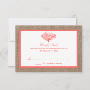 Das Korallenriff auf der Burlap Boho Beach Wedding RSVP Karte