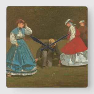 Das Krokettspiel, 1866 (Öl auf Leinwand) Quadratische Wanduhr