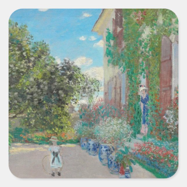 Das Künstlerhaus in Argenteuil - Claude Monet art Quadratischer Aufkleber (Vorderseite)