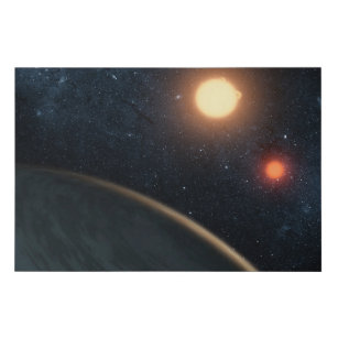 Das künstlerische Konzept illustriert Kepler-16b. Künstlicher Leinwanddruck