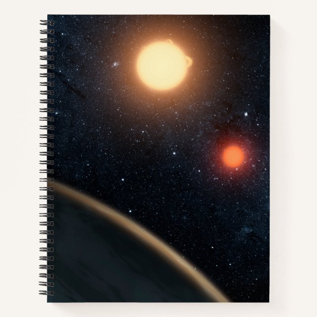 Das künstlerische Konzept illustriert Kepler-16b. Notizbuch (Vorderseite)