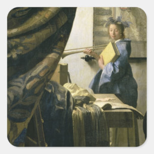Das Künstlerstudio, c.1665-6 Quadratischer Aufkleber