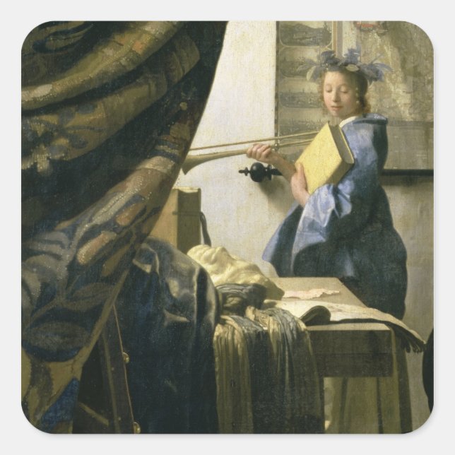 Das Künstlerstudio, c.1665-6 Quadratischer Aufkleber (Vorderseite)