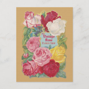 Das Label der Vintagen Rose Blume Shop Postkarte