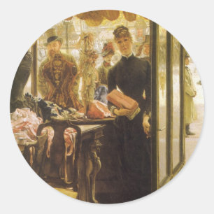 Das Ladenmädchen von James Tissot, viktorianische  Runder Aufkleber