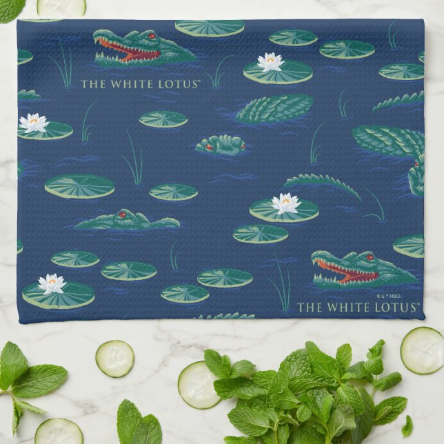 Das Lagoon-Muster des weißen Lotus Alligator Geschirrtuch (Gefaltet)