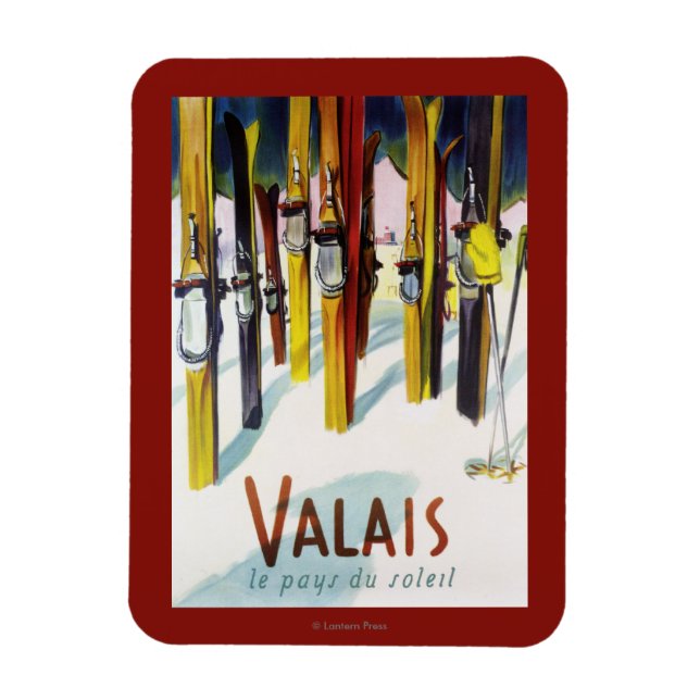 Das Land der Sonne - Skis Stehend im Schnee Magnet (Vertikal)