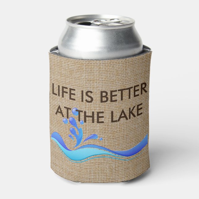 Das Leben am Burlap Can Cooler See ist besser Dosenkühler (Kanne Vorderseite)