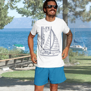 Das Leben am See ist besser, blaue Typografie T-Shirt