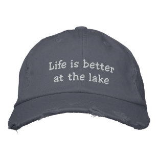 Das Leben am See ist besser, grau bestickter Hut