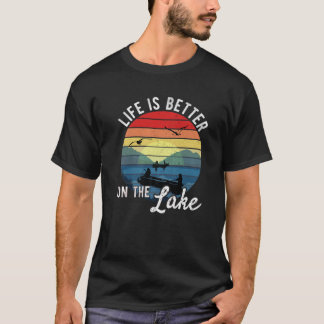 Das Leben am See ist besser - Retro Sonnenuntergan T-Shirt