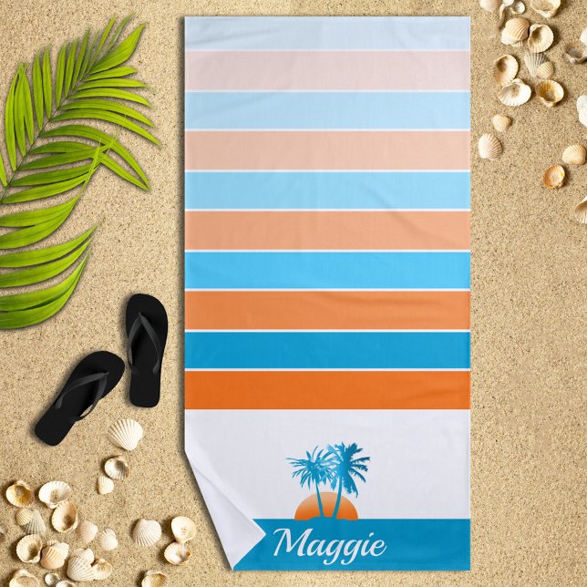 Das Leben am Strand Cool Blue/Orange Personalisier Strandtuch (Von Creator hochgeladen)