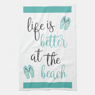 Das Leben am Strand ist besser, Flip Flops türkis Geschirrtuch
