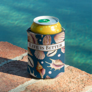 Das Leben am Strand ist besser / Muscheln / Blau Dosenkühler