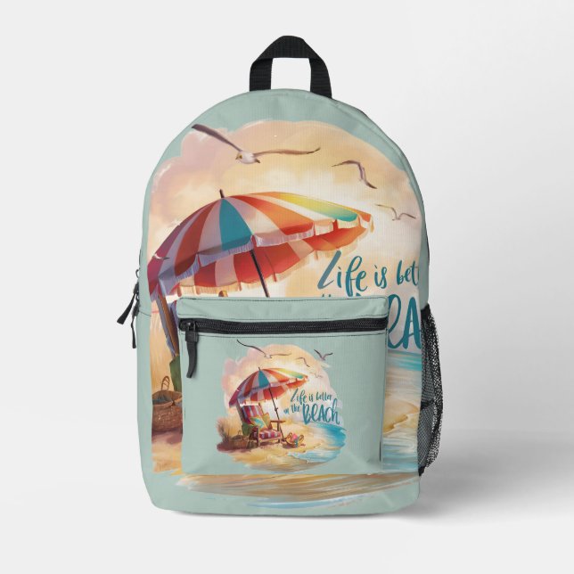 Das Leben am Strand ist schöner Bedruckter Rucksack (Vorderseite)
