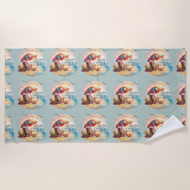 Das Leben am Strand ist schöner Strandtuch (Vorderseite)