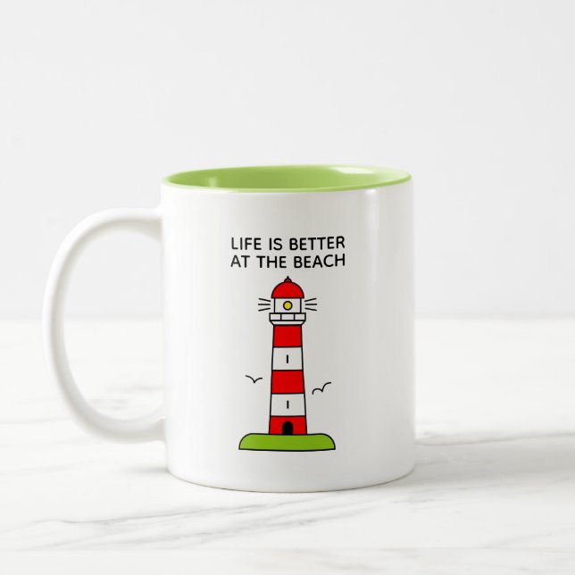 Das Leben am Strand niedlicher Leuchtturm ist bess Zweifarbige Tasse (Links)