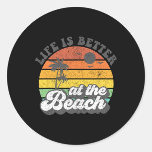 Das Leben am Strand Retro Sommerurlaub ist besser Runder Aufkleber